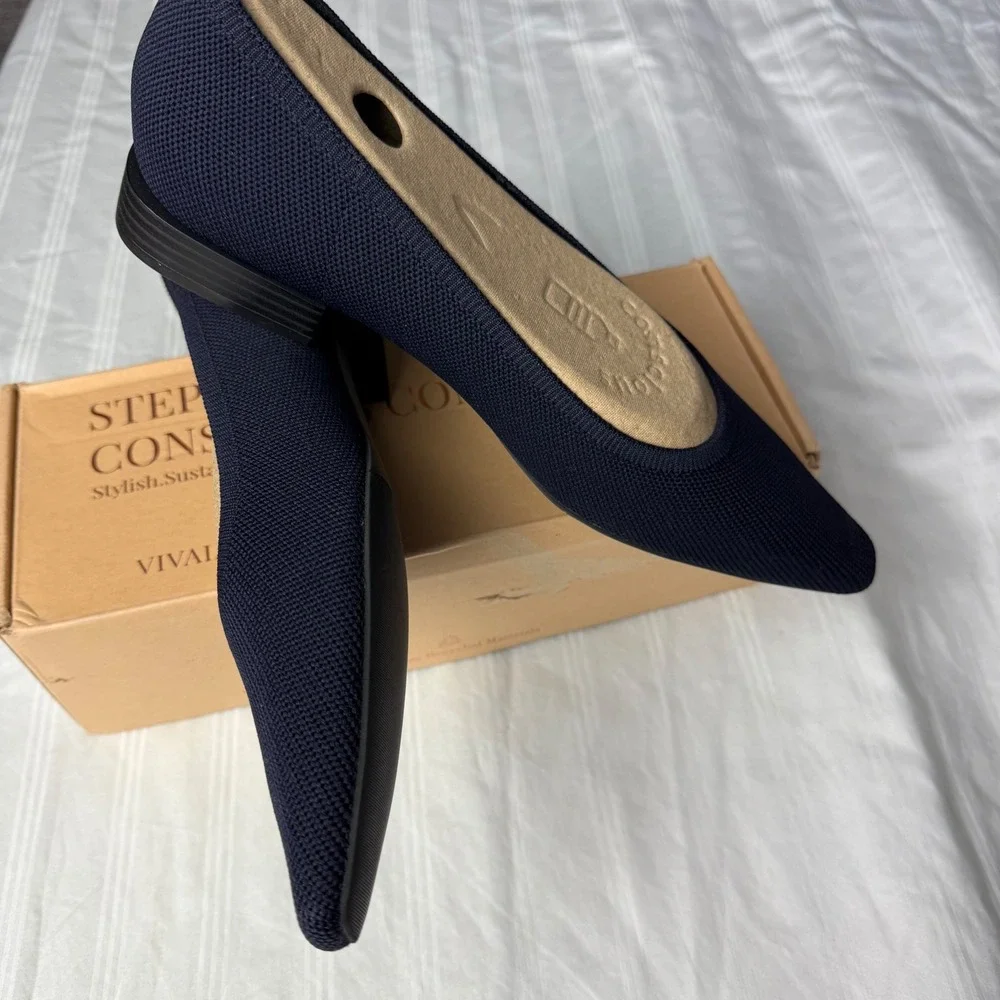 Vivaia Pointed-Toe Knit Block Heel Pumps‎ Comfortable Flats Shoes Size 8 EUR 39